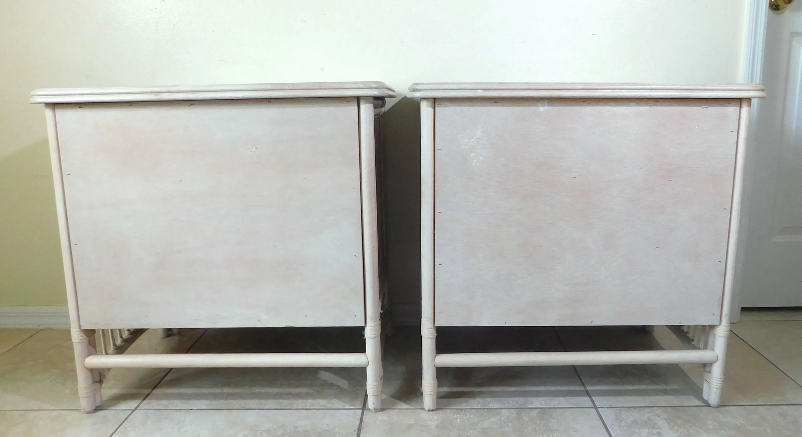 Pair Vintage Ficks Reed Whitewash Weaved Rattan Side/End Tables Nightstands - 10