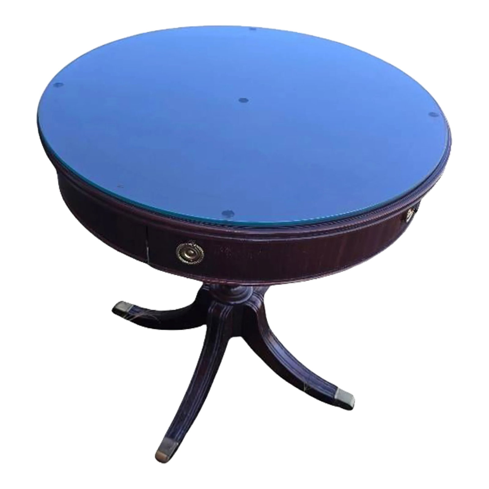 Mid Century Modern Vintage Lane Round Drum Table: This mid century modern vintage Lane 26" round drum table is a stylish accent piece for any indoor space it's perfect for adding a touch of sophistication to your home decor. The table is 26" in