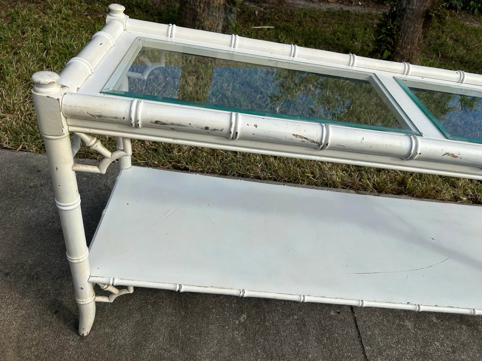 Vintage Thomasville Alegro White Faux Bamboo Console Table - 2