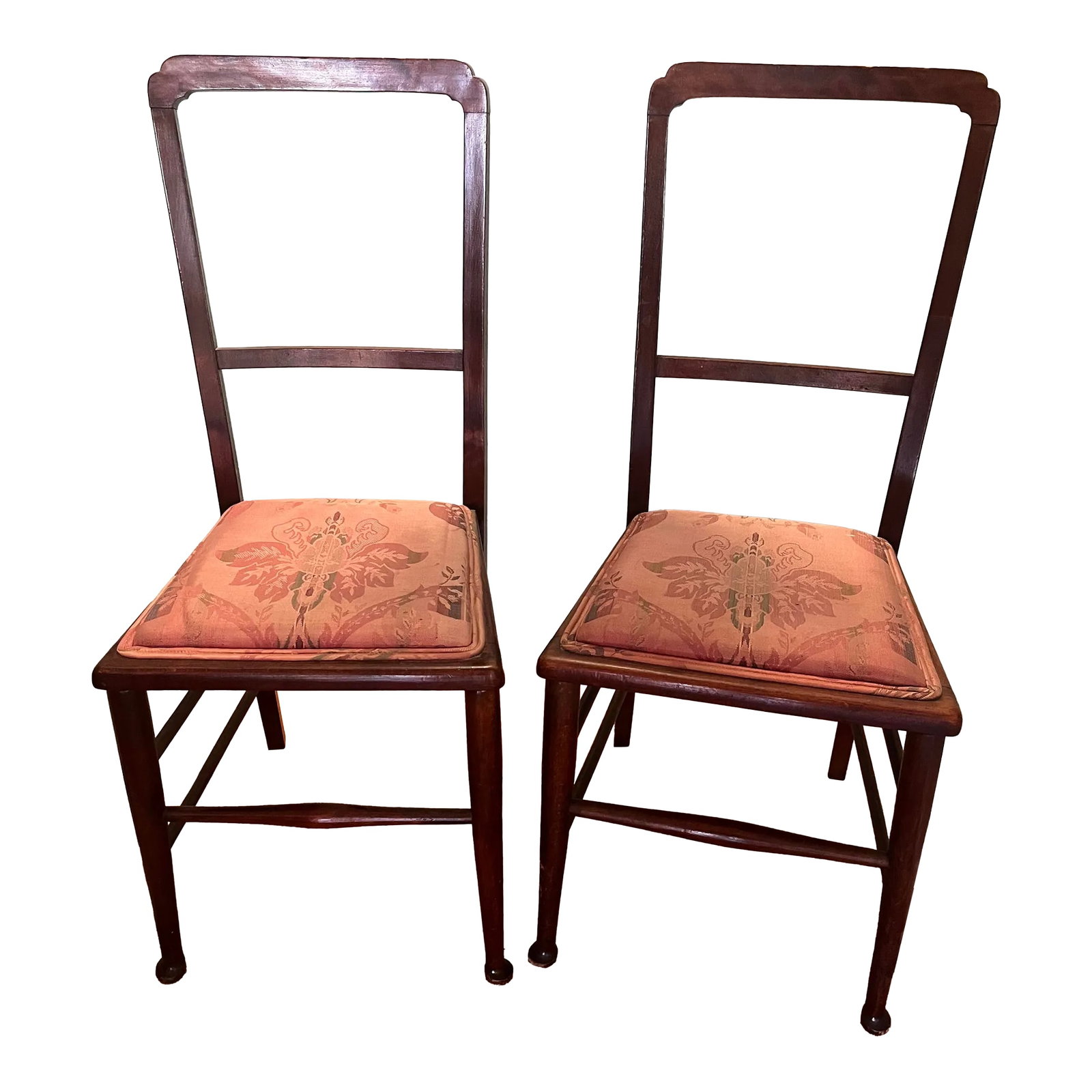 Early 20th Century Set of 2 Antique Victorian Side Chairs With Upholstered Seat: Set of 2 Petite Antique Victorian Side Chairs with red silk Upholstered Seat. 15" x 14.5" x 36" Condition: Alterations: Unknown Imperfections: Some Imperfections Condition Notes: Great condition consi
