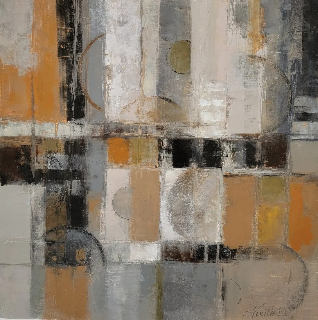 Mid-Century Modern Style Circles and Squires, Contemporary Original Acrylic Painting (1 of 5)