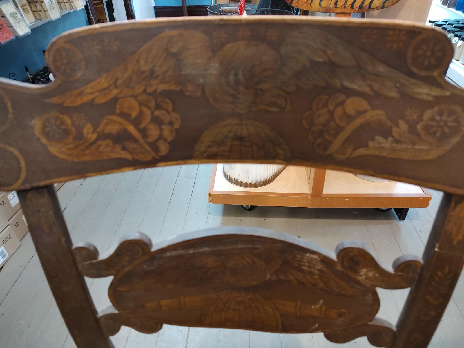 Pair of 19th Century Painted Eagle on Globe Motif Rush Seat Hitchcock Style Chairs - 10