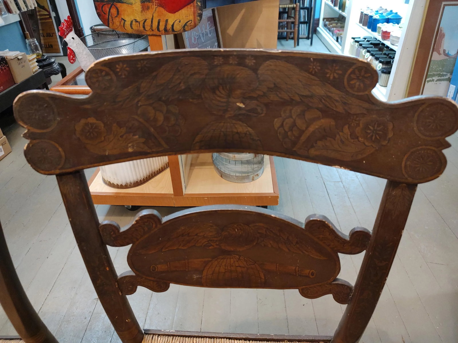 Pair of 19th Century Painted Eagle on Globe Motif Rush Seat Hitchcock Style Chairs - 9