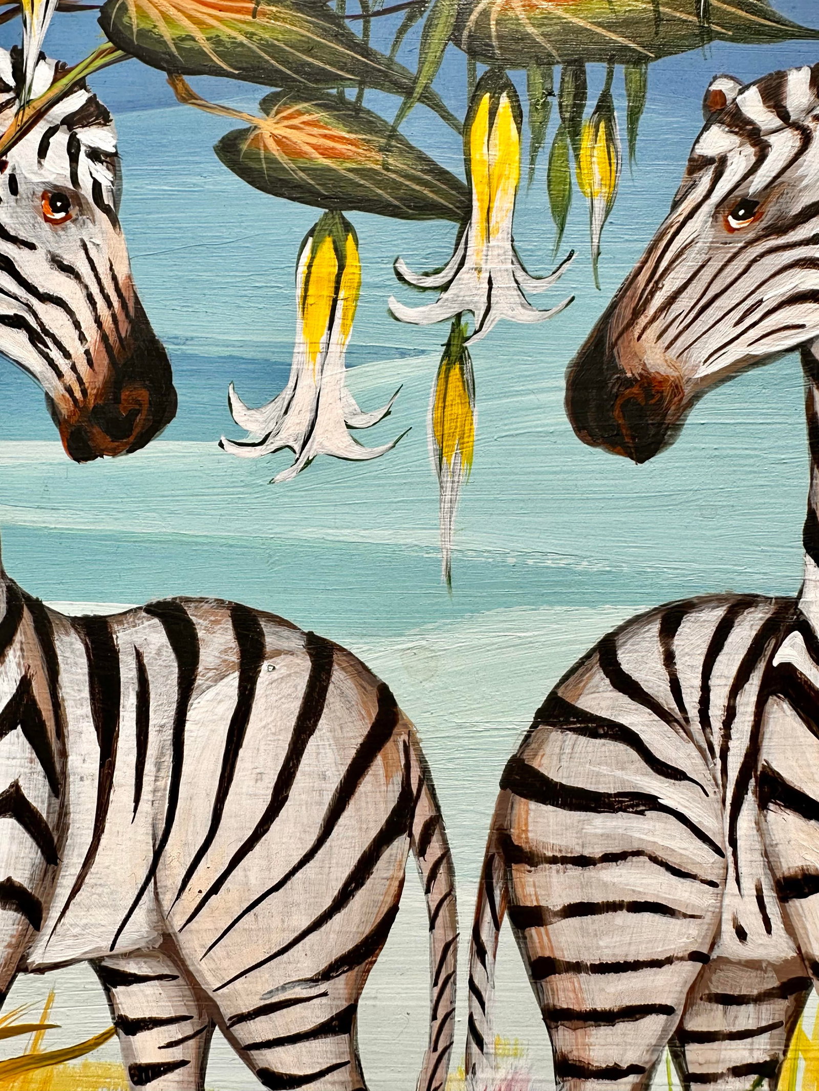 Painting by Gustavo Novoa, "Zebra Talk" or "Two Zebras Courting" - 10