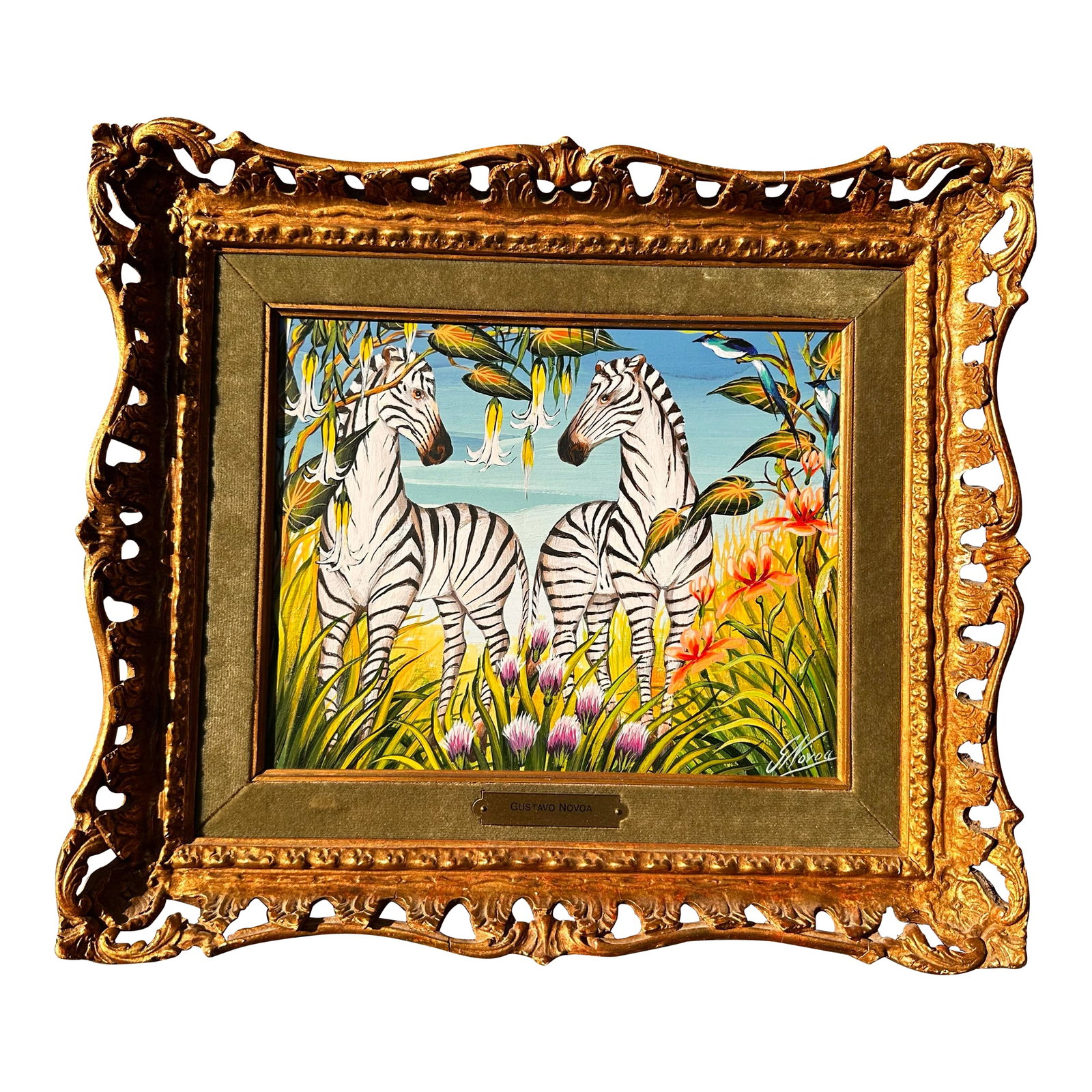 Painting by Gustavo Novoa, "Zebra Talk" or "Two Zebras Courting" (1 of 12)