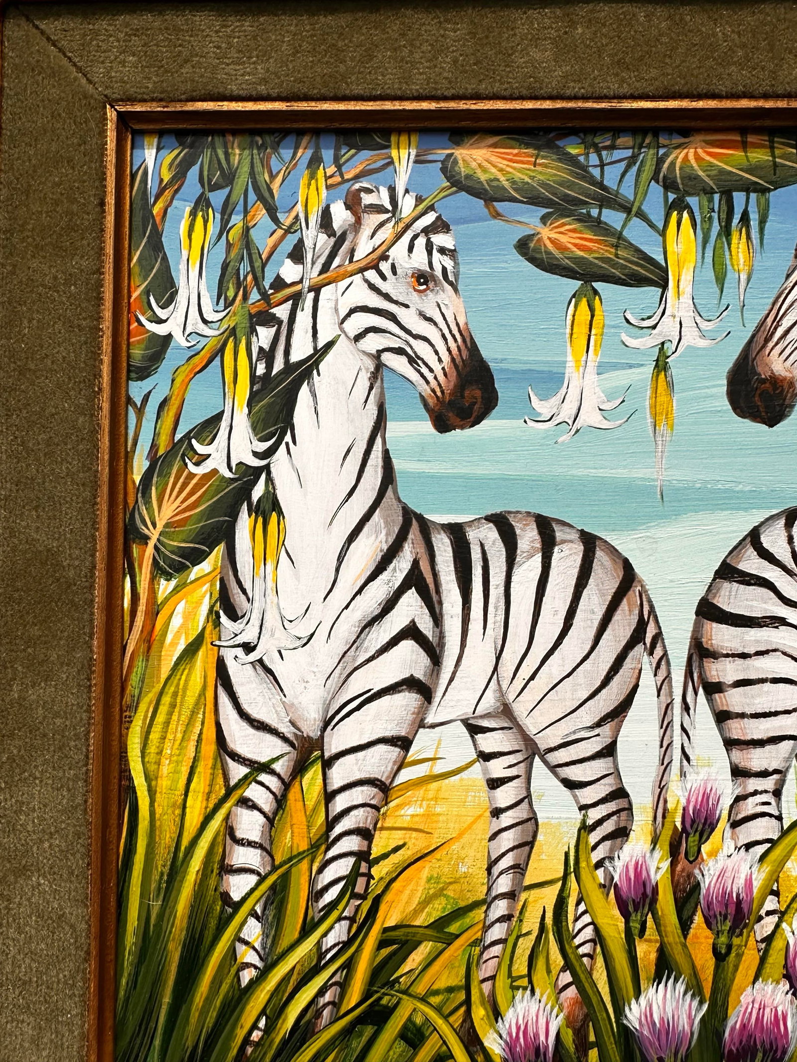 Painting by Gustavo Novoa, "Zebra Talk" or "Two Zebras Courting" - 2