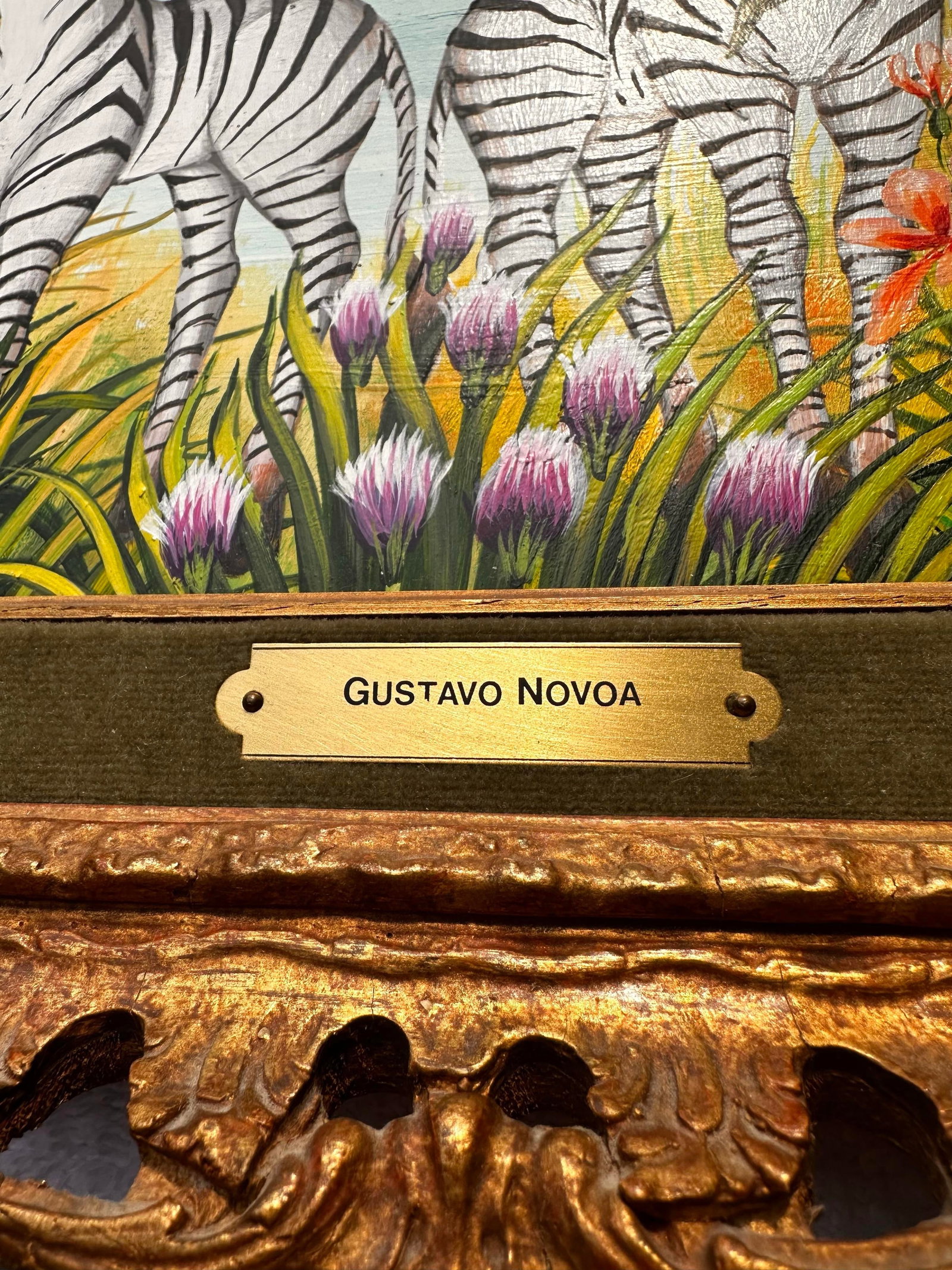 Painting by Gustavo Novoa, "Zebra Talk" or "Two Zebras Courting" - 5