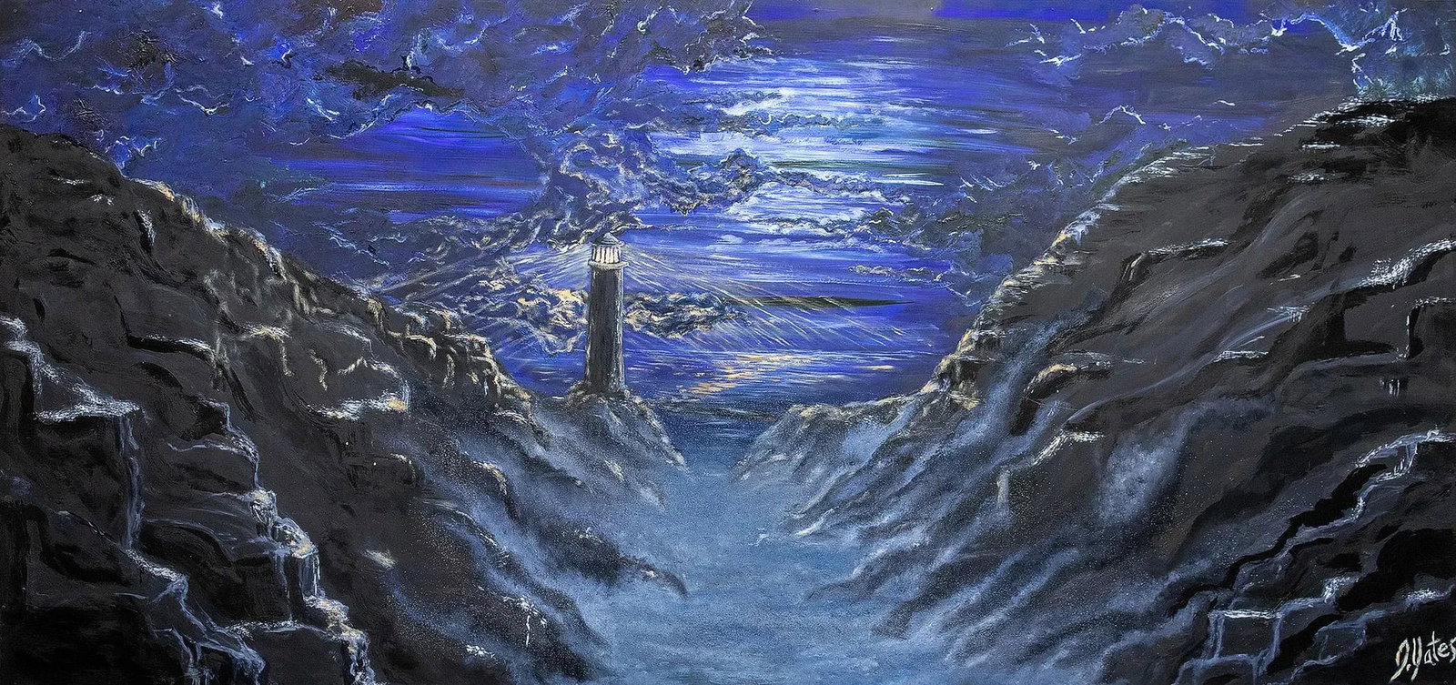 A Light in the Darkness, Original Painting: We will have moments in our lives when we are desperate to see a light in our darkness or the trial we are facing. This lighthouse beams with hope for our trials we face. My wife's cancer gave me a