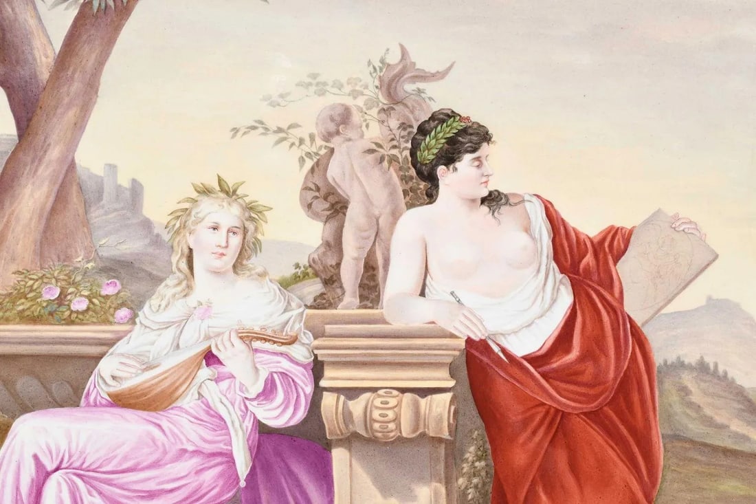 19th Century Framed Royal Vienna Porcelain Plaque Depicting Classical Maidens - 4