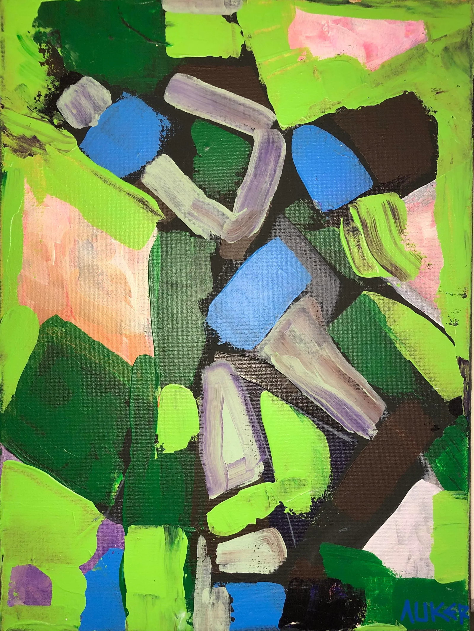 Contemporary Abstract Painting in Greens by Cassandra Auker, Acrylic on Stretched Canvas - 2
