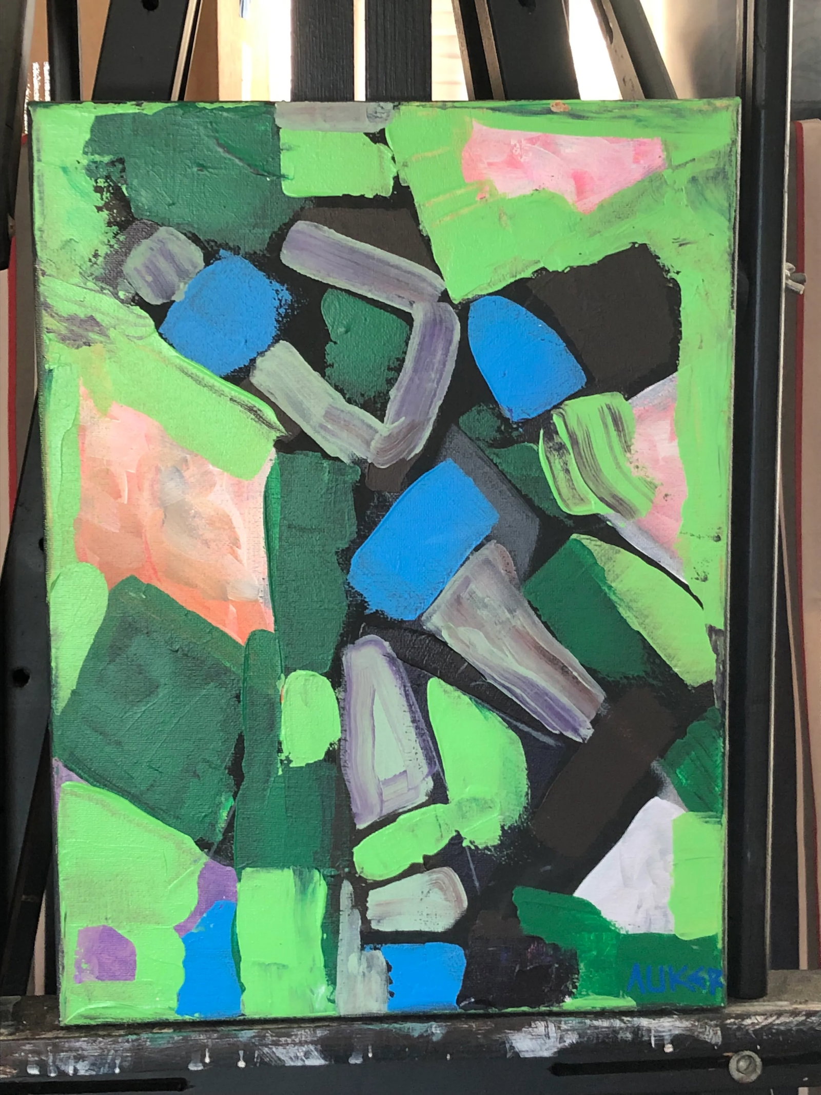 Contemporary Abstract Painting in Greens by Cassandra Auker, Acrylic on Stretched Canvas - 3