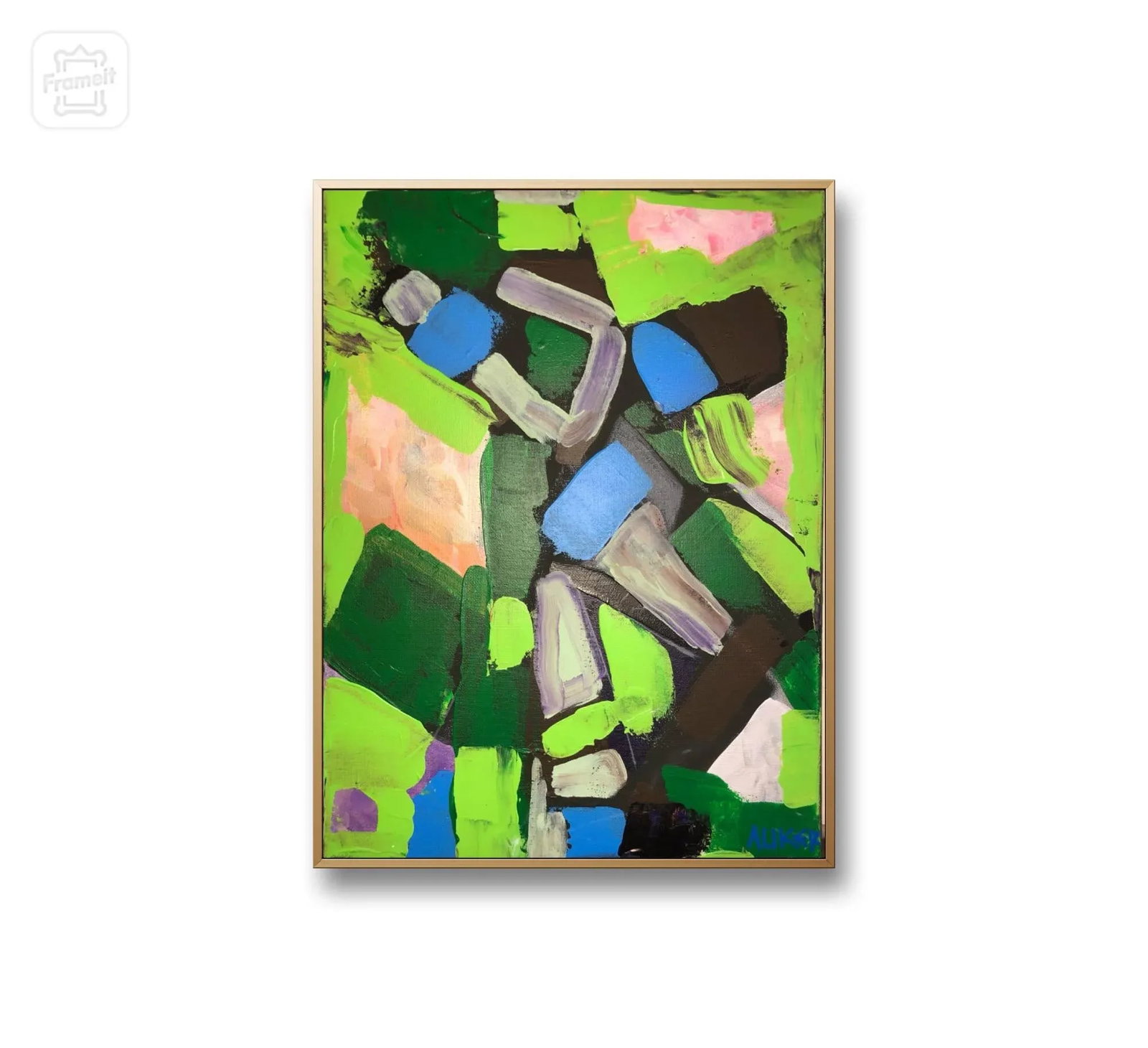 Contemporary Abstract Painting in Greens by Cassandra Auker, Acrylic on Stretched Canvas - 4
