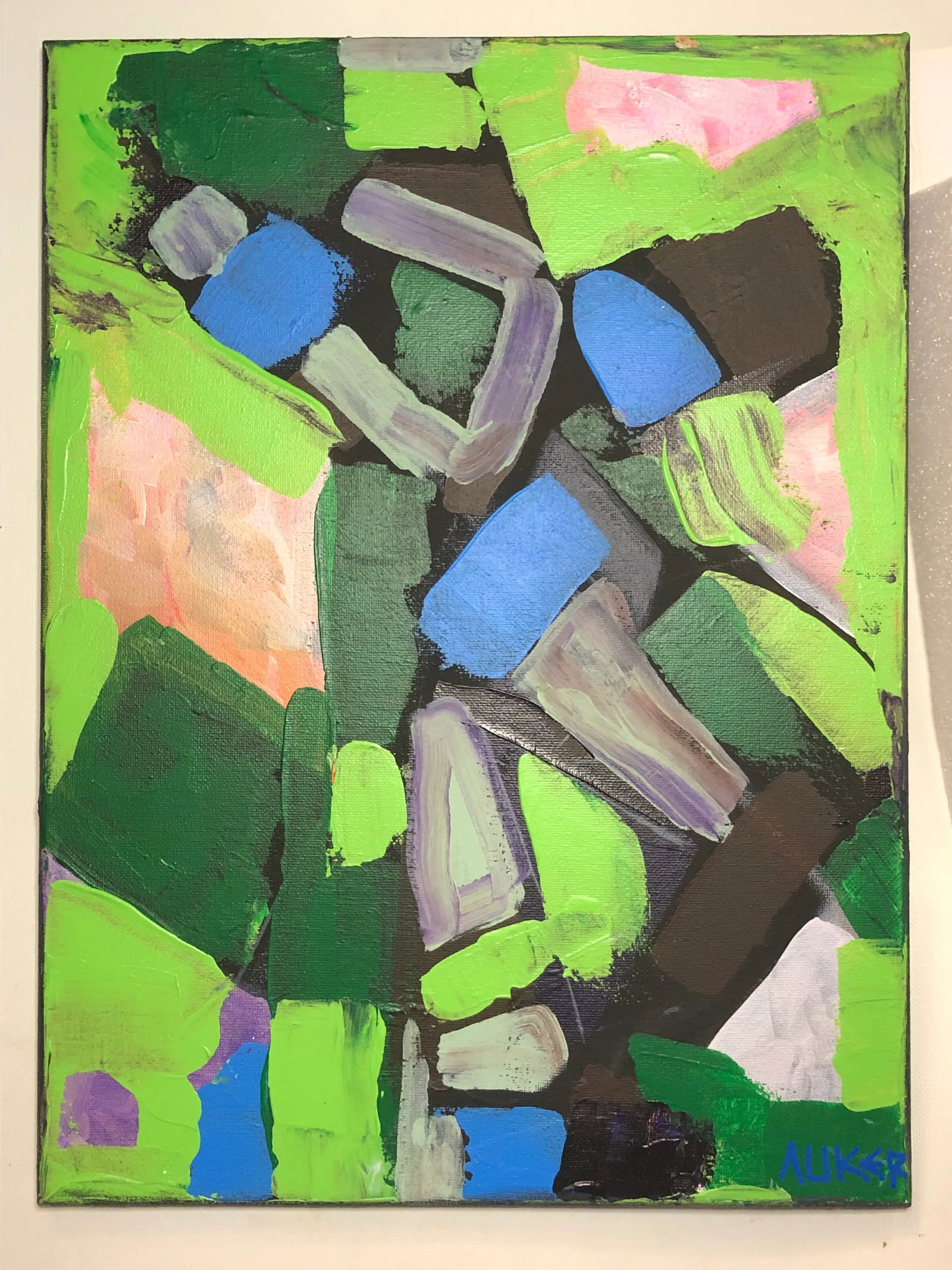 Contemporary Abstract Painting in Greens by Cassandra Auker, Acrylic on Stretched Canvas - 7