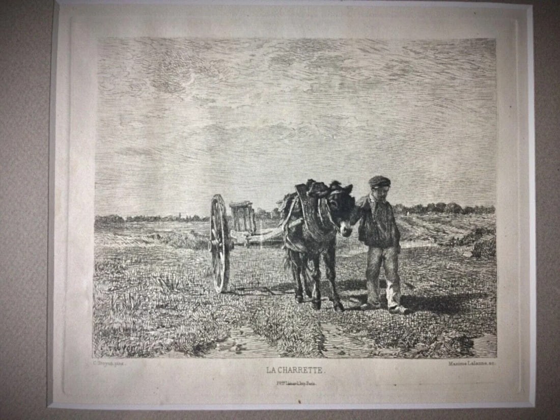Vintage Gravure "La Charette" by M. Lallane After Troyon, Circa 1860-1880, Framed - 3