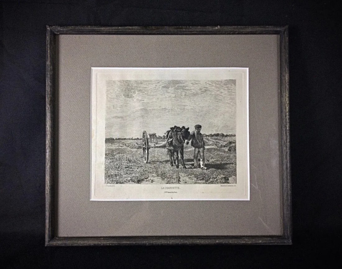 Vintage Gravure "La Charette" by M. Lallane After Troyon, Circa 1860-1880, Framed - 4
