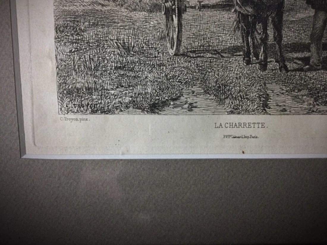 Vintage Gravure "La Charette" by M. Lallane After Troyon, Circa 1860-1880, Framed - 5