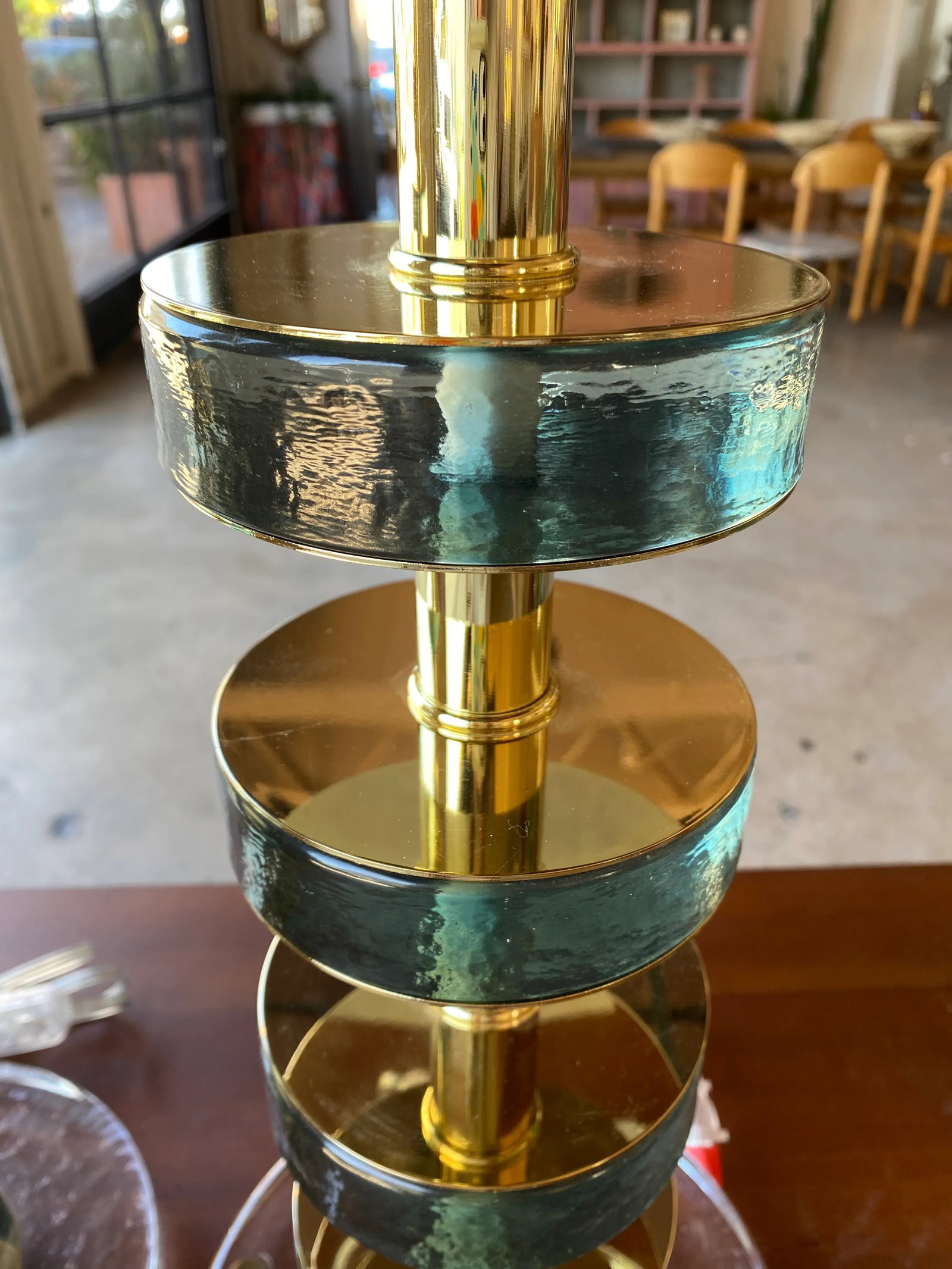 Murano Style Glass Disc Lamps in Fontana Green - a Pair - 2