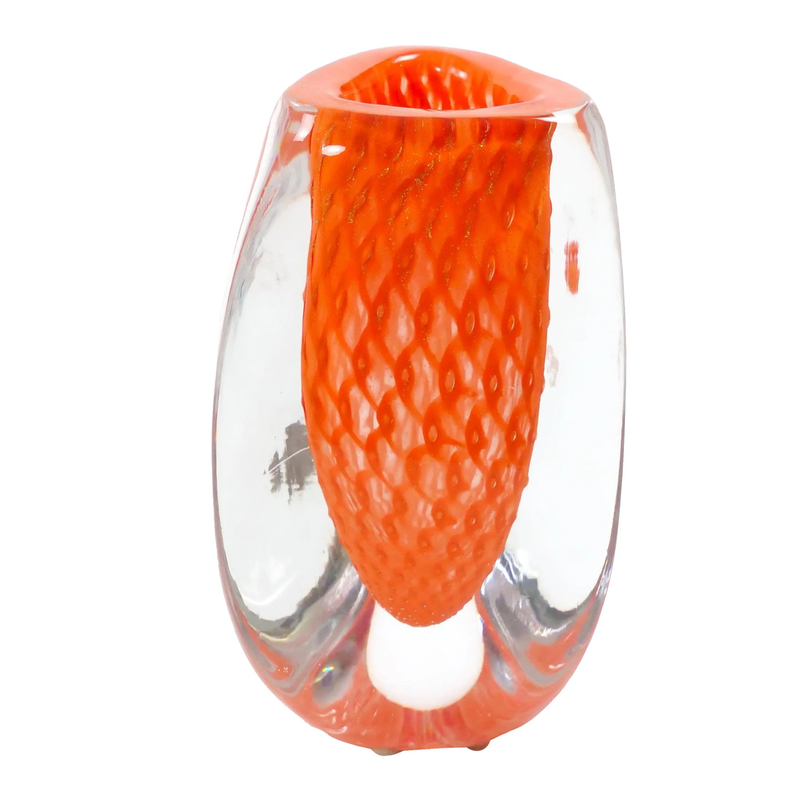 Mid-Century Modern Murano Mouth-Blown Geometric Shape Vase by Giampaolo/ Italy: This striking mid-century modern Murano glass vase, handmade and mouth-blown by renowned Italian artisan Giampaolo, is a true work of art from late 20th-century Venice. The vase showcases a bold