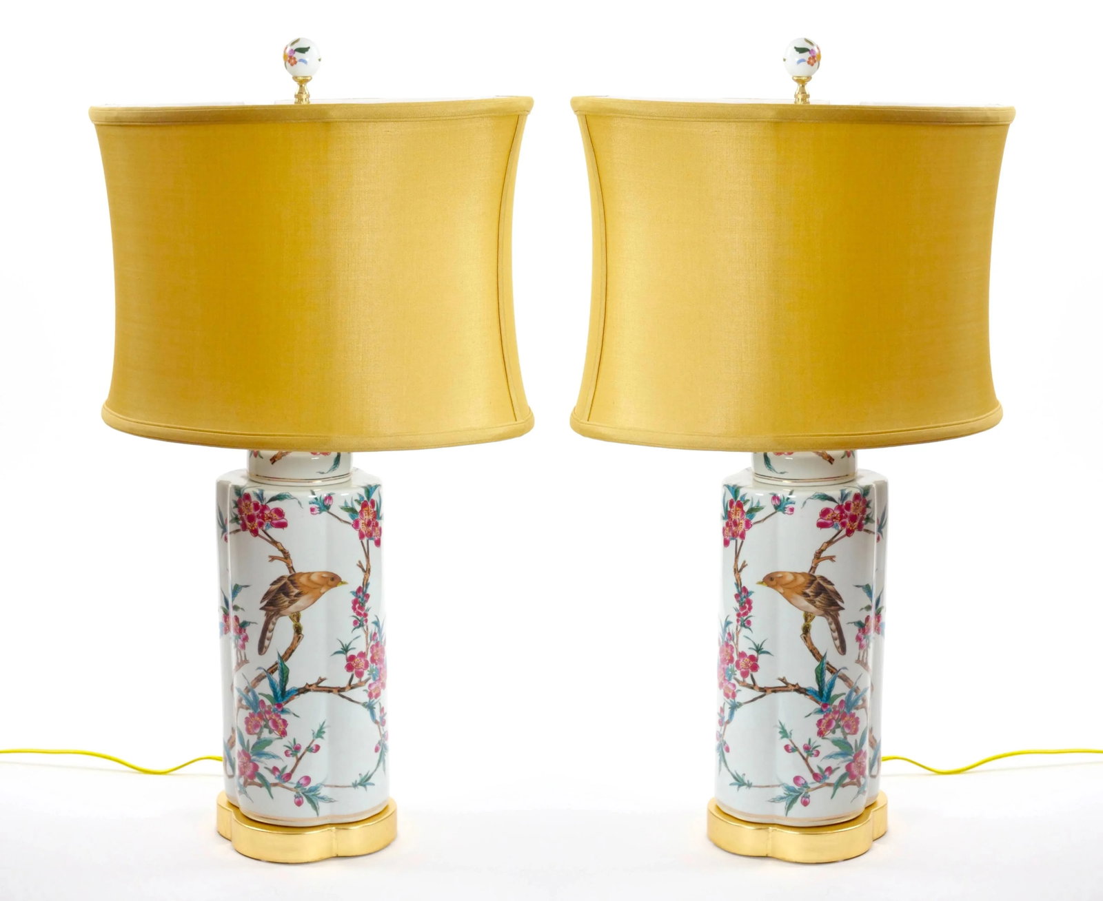 20th Century Hand-Painted Italian Porcelain Table Lamps With Gilt Wood Base - 12