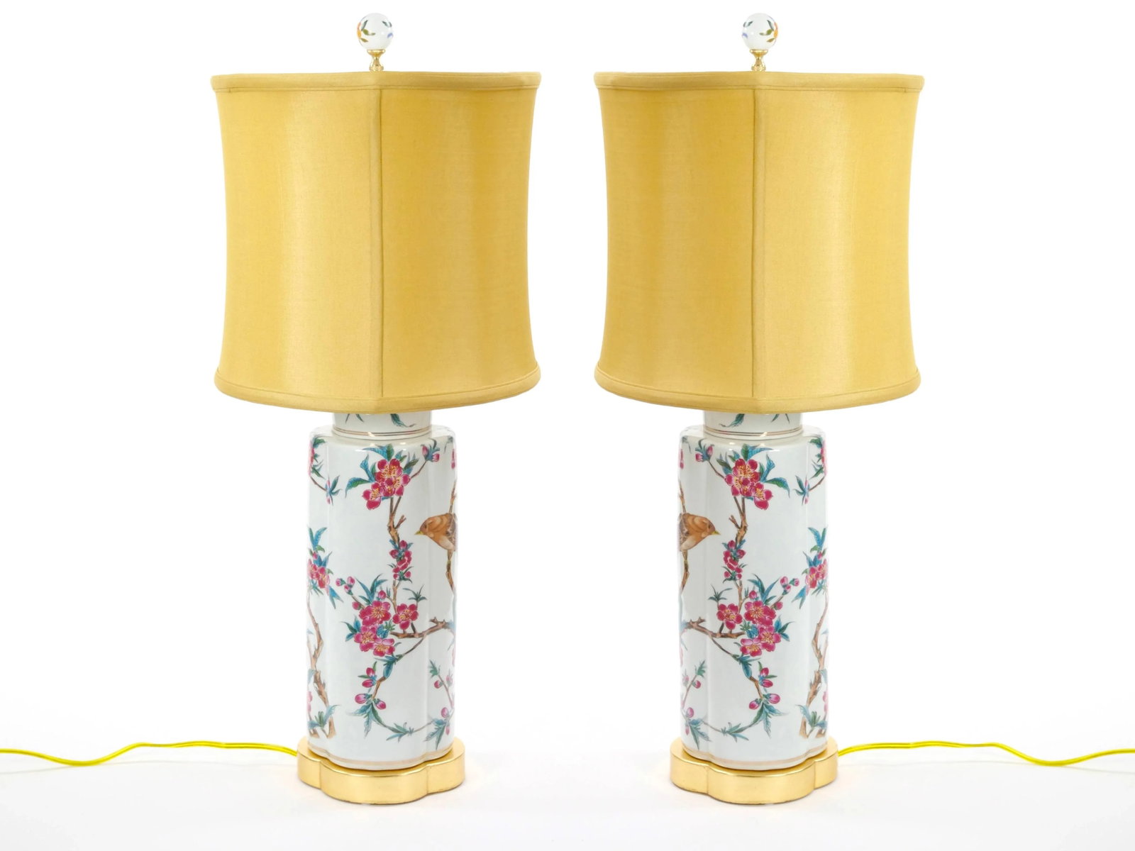 20th Century Hand-Painted Italian Porcelain Table Lamps With Gilt Wood Base - 2