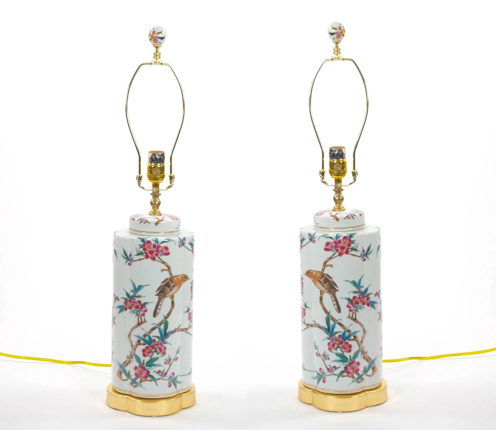 20th Century Hand-Painted Italian Porcelain Table Lamps With Gilt Wood Base - 3