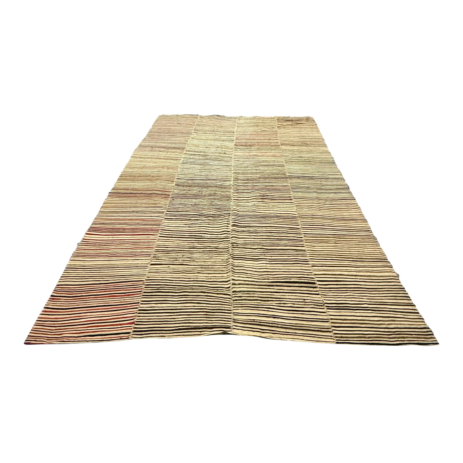 Vintage Mazandaran Carpet: A vintage mazandaran wool carpet made in Iran in tones of brown, flax and red. Condition: Alterations: Original Condition Unaltered Imperfections: Some Imperfections Condition Notes: Shows wear