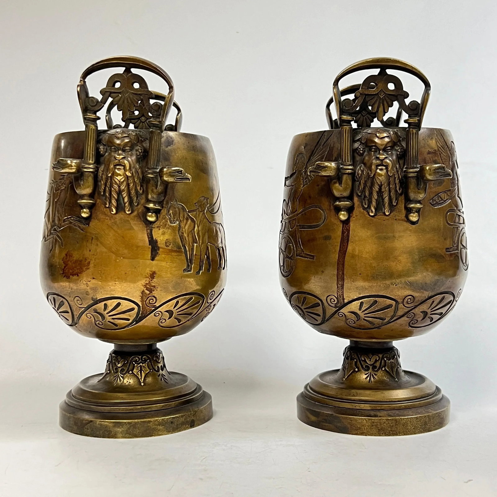 19th Century Grand Tour Greek Revival Bronze Vases - A Pair - 3