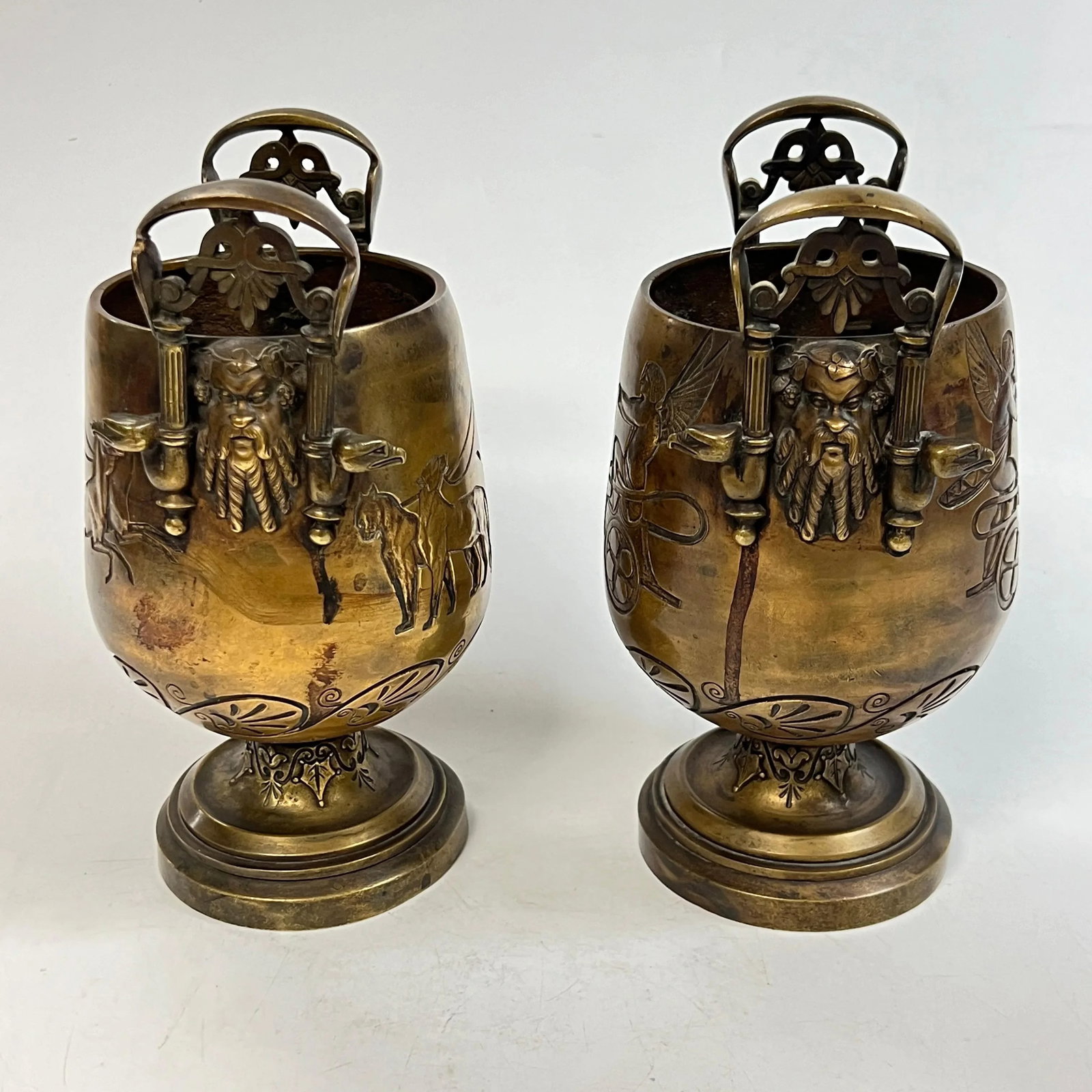 19th Century Grand Tour Greek Revival Bronze Vases - A Pair - 4
