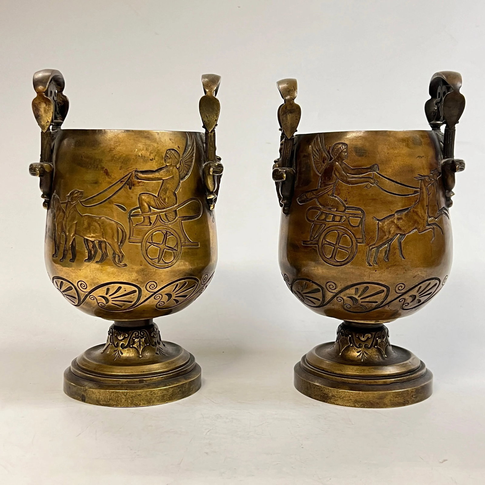 19th Century Grand Tour Greek Revival Bronze Vases - A Pair - 5