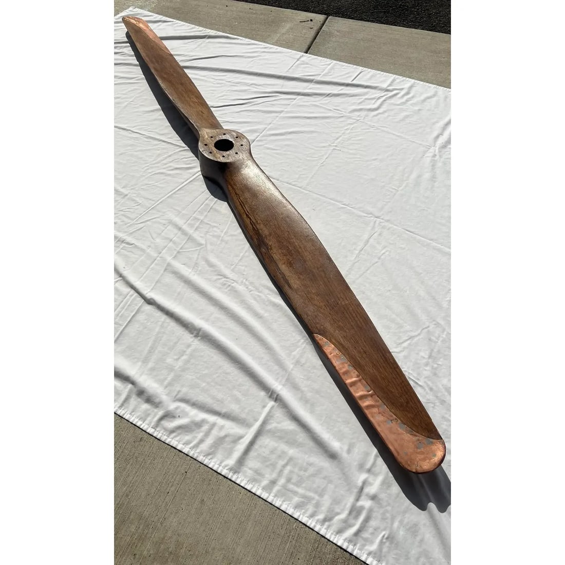 Vintage 1940's Wooden Airplane Propeller With Copper Tips - 4