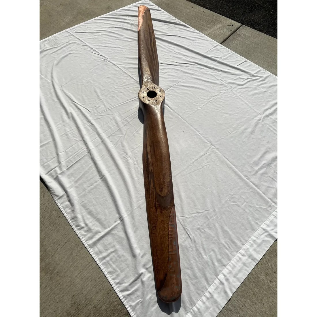 Vintage 1940's Wooden Airplane Propeller With Copper Tips - 5