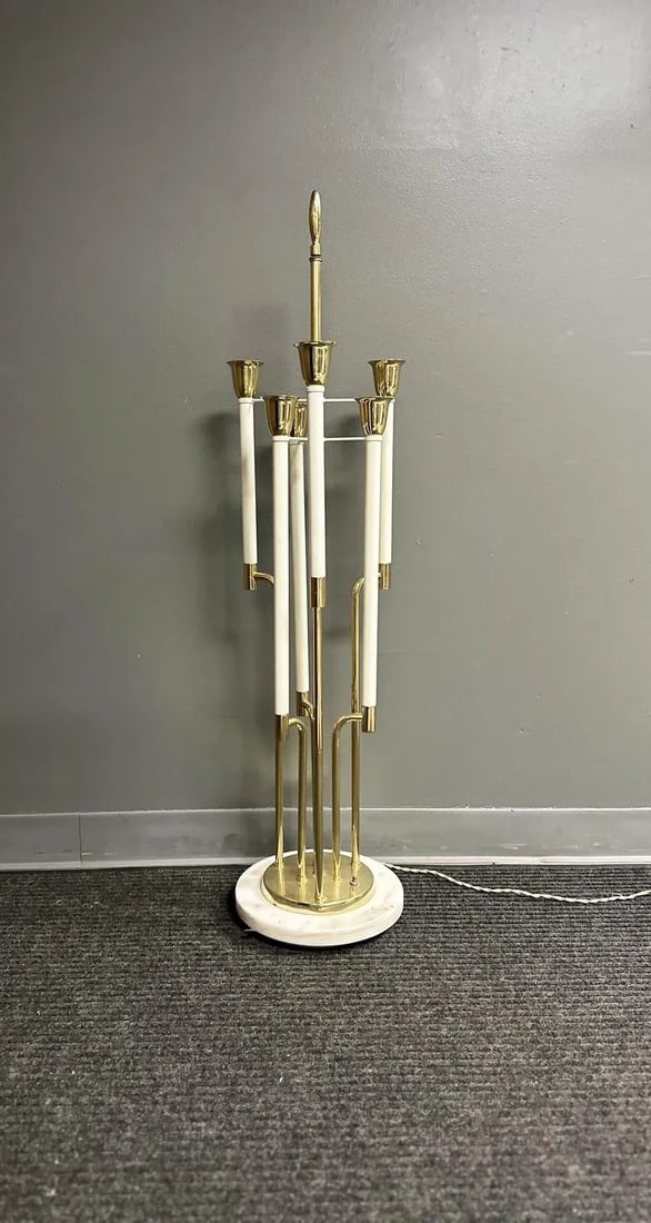 1960s Tommi Parzinger Style Tall Brass Table Lamp on Marble Base - 5
