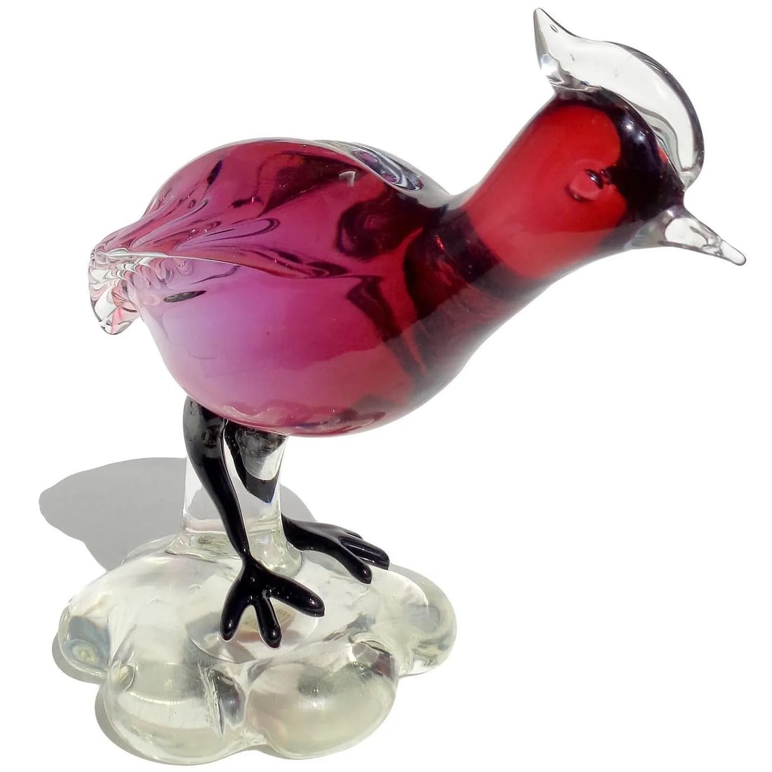 Vintage Murano Sommerso Red Amethyst Italian Art Glass Mid Century Bird Sculpture Figure - 2