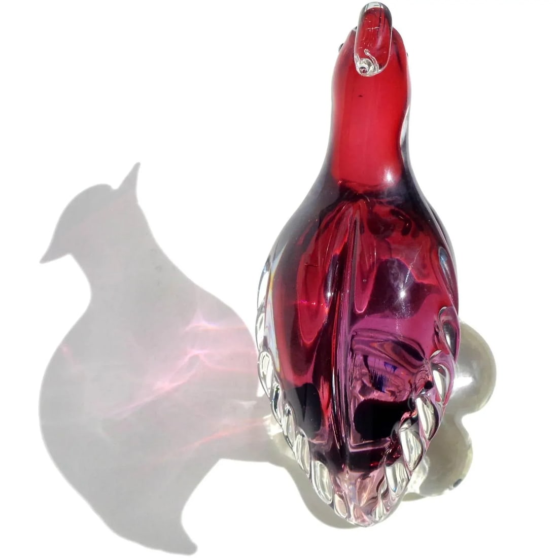 Vintage Murano Sommerso Red Amethyst Italian Art Glass Mid Century Bird Sculpture Figure - 4