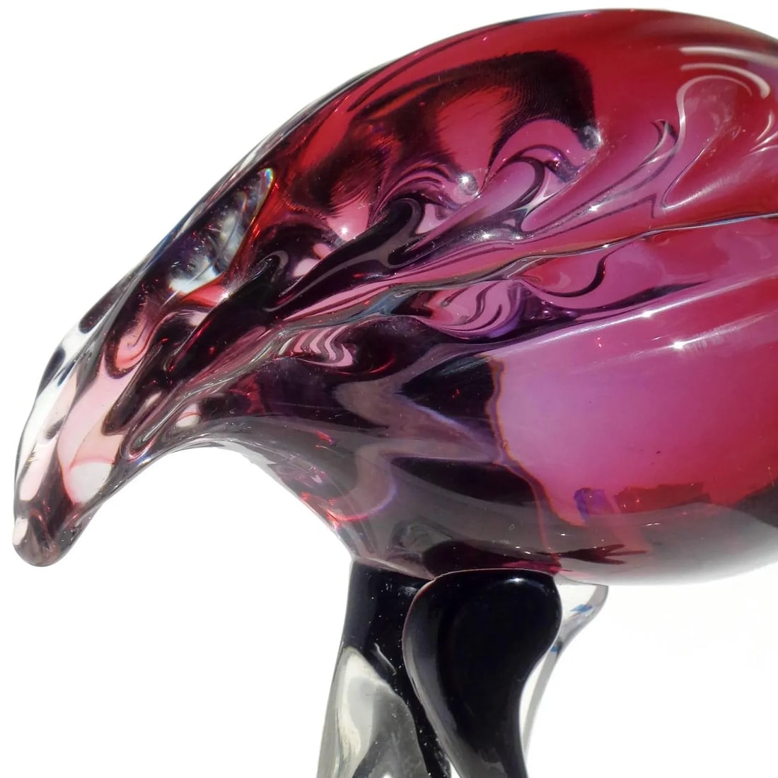Vintage Murano Sommerso Red Amethyst Italian Art Glass Mid Century Bird Sculpture Figure - 5