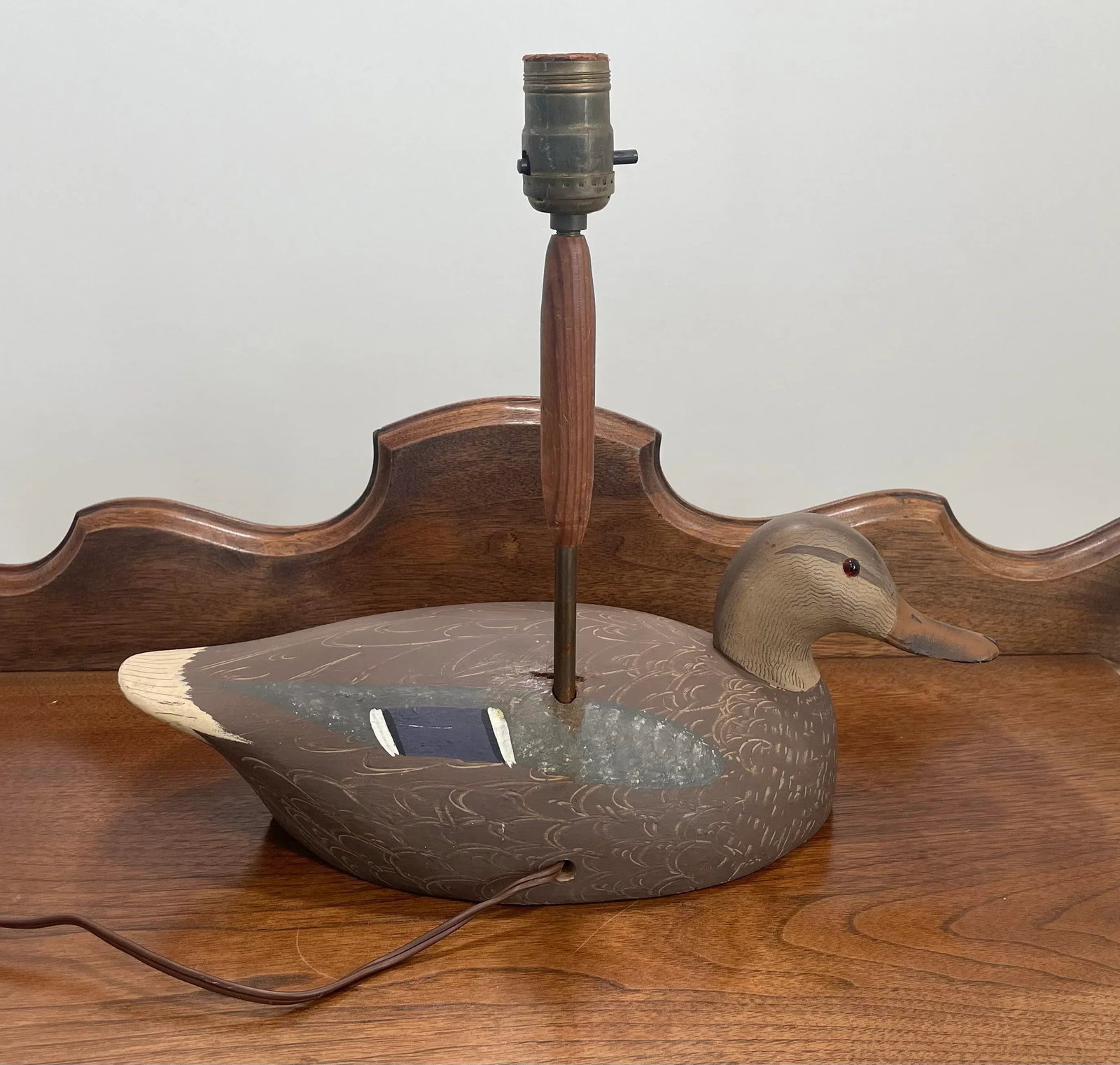 Mid-Century Hand Carved and Polychrome Painted Wooden Duck Decoy Lamp - 2