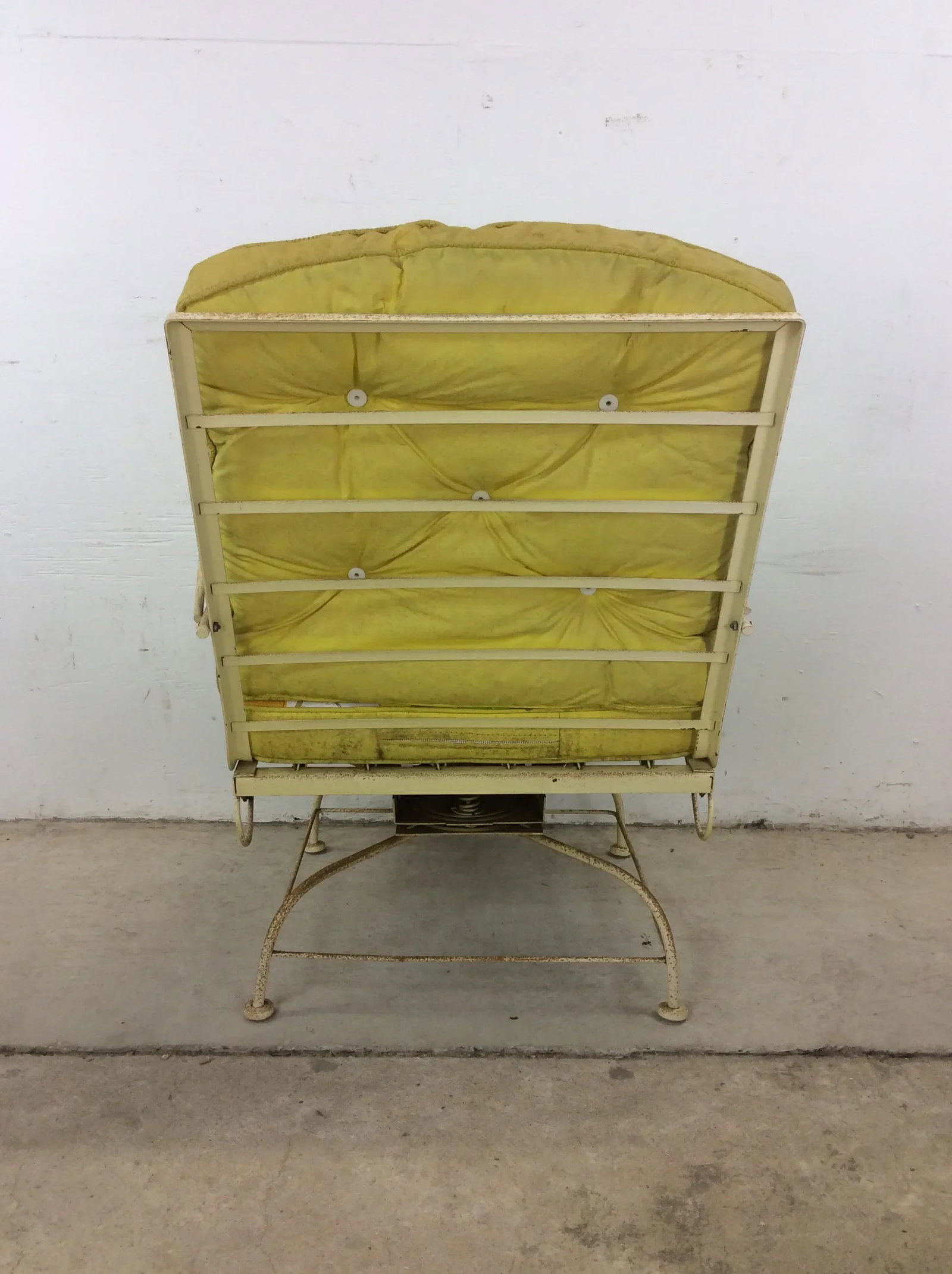 Mid Century Modern Yellow Wrought Iron Outdoor Swivel Lounge Chair With Ottoman and Vintage Floral U - 5