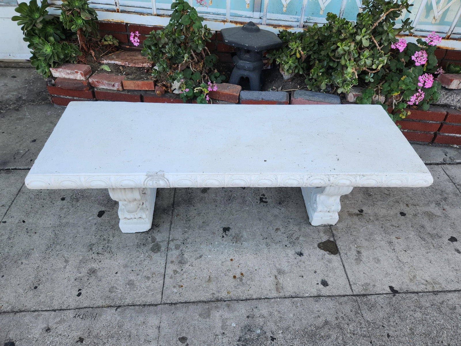 1970s White Concrete Garden Bench - 6