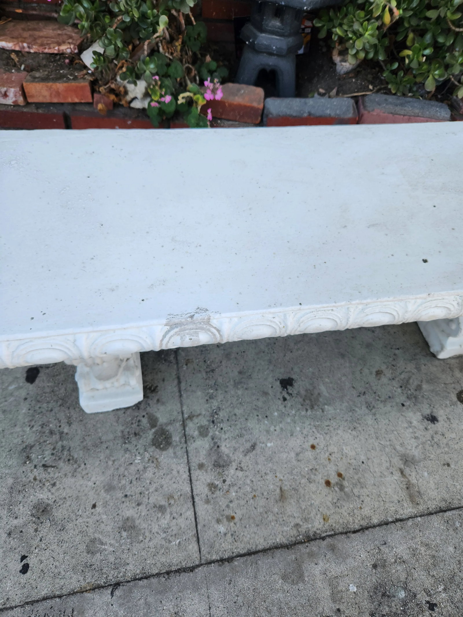 1970s White Concrete Garden Bench - 7