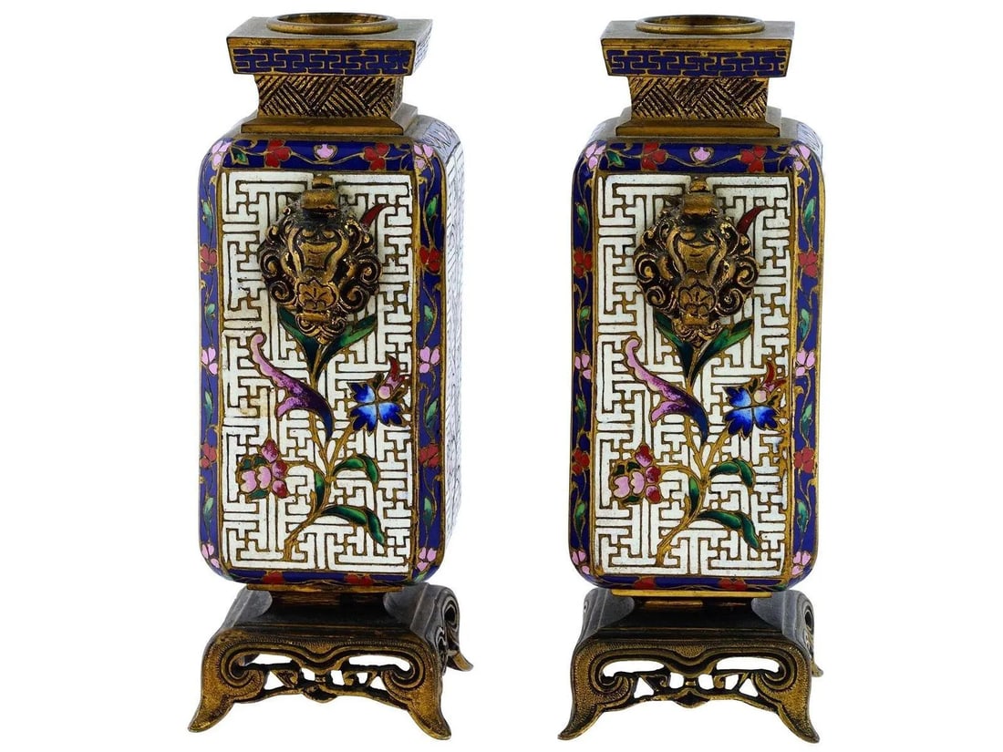 19th Century French Chinoiserie Cloisonne Bronze Vases - A Pair - 4