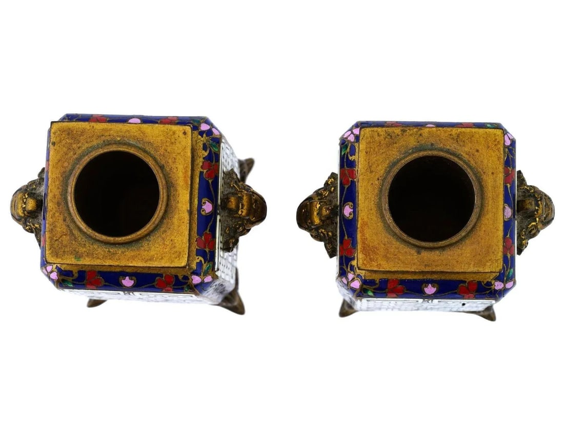19th Century French Chinoiserie Cloisonne Bronze Vases - A Pair - 6