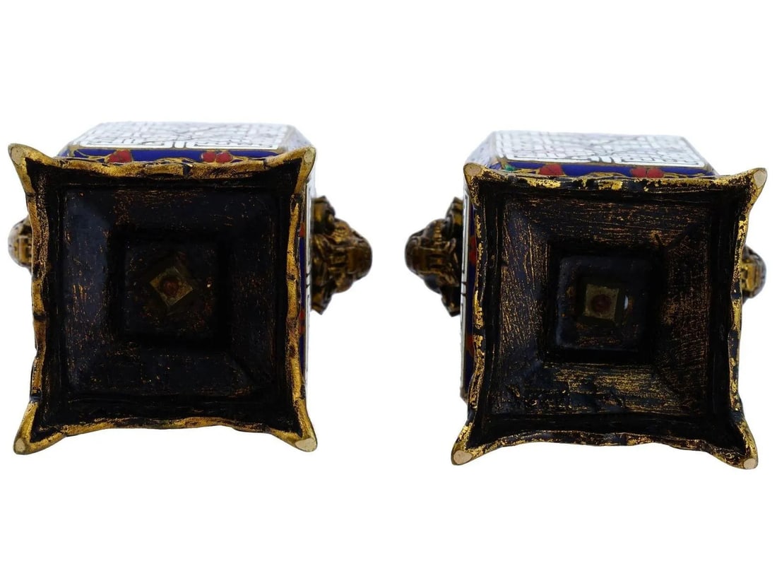 19th Century French Chinoiserie Cloisonne Bronze Vases - A Pair - 7