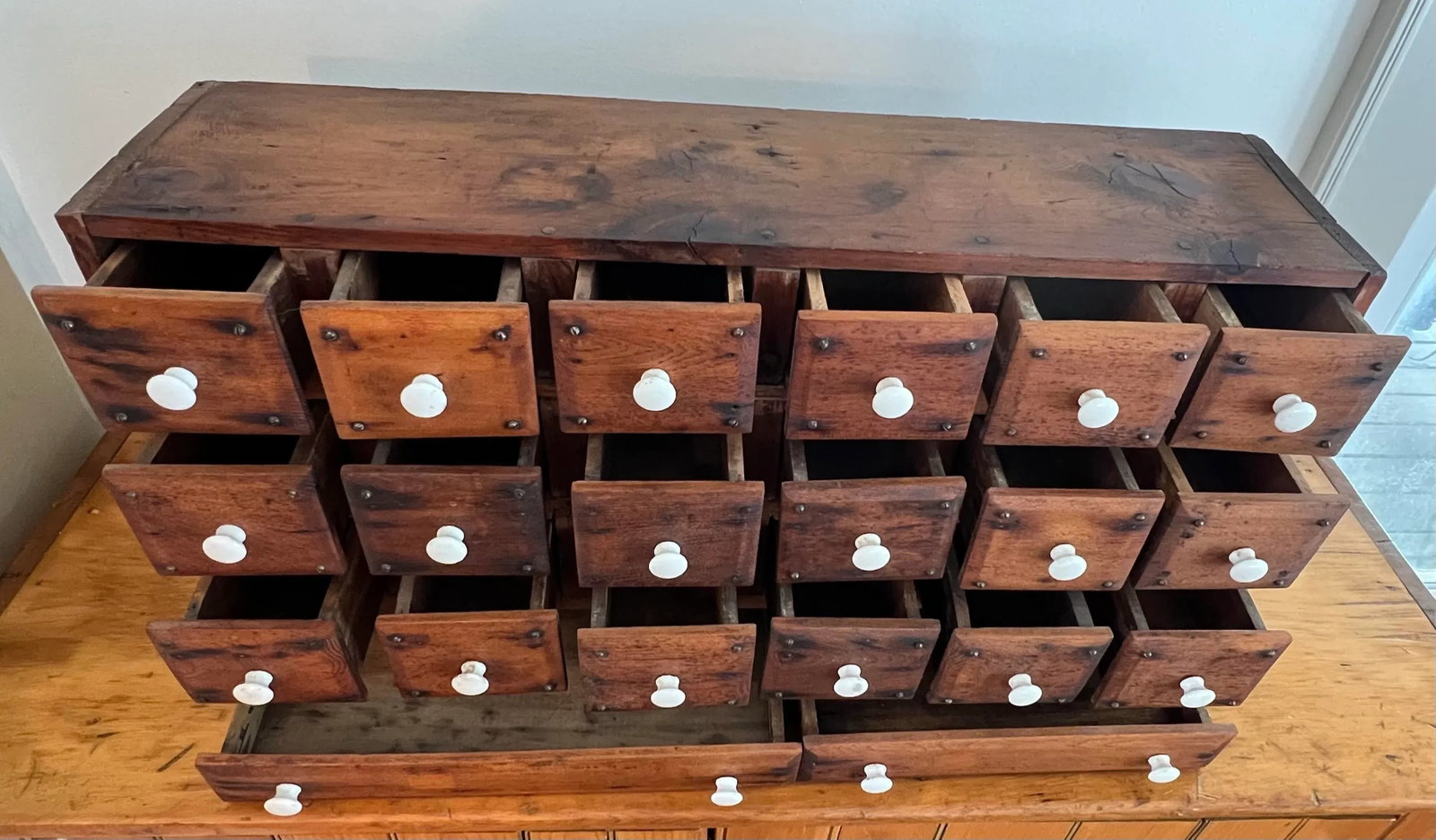 Antique Pine Apothecary Cabinet or Spice Drawer - 6