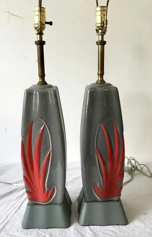 1950s Atomic Age Ceramic Table Lamps - a Pair - 4