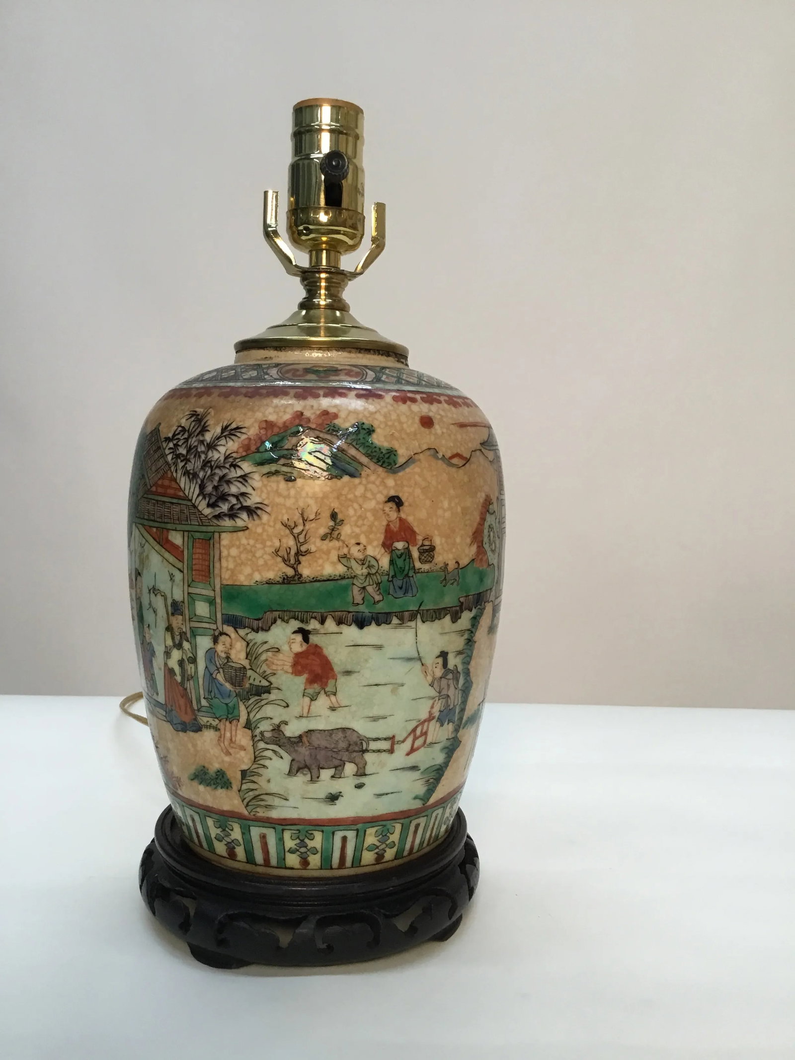 Late 19th Century Antique Chinese Lamp Handpainted With Village Scenes - 2