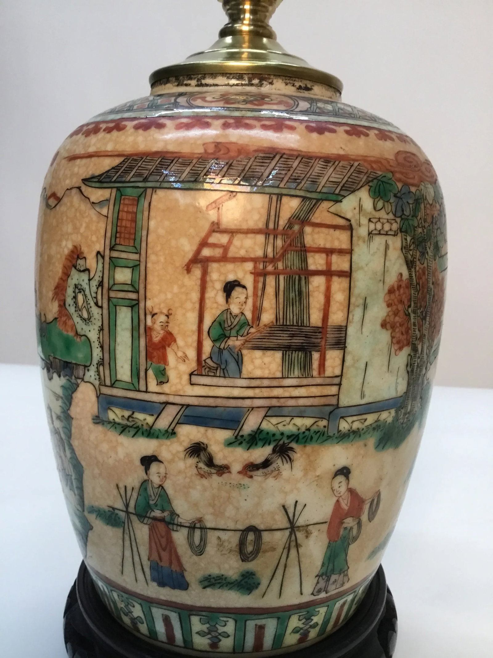 Late 19th Century Antique Chinese Lamp Handpainted With Village Scenes - 4