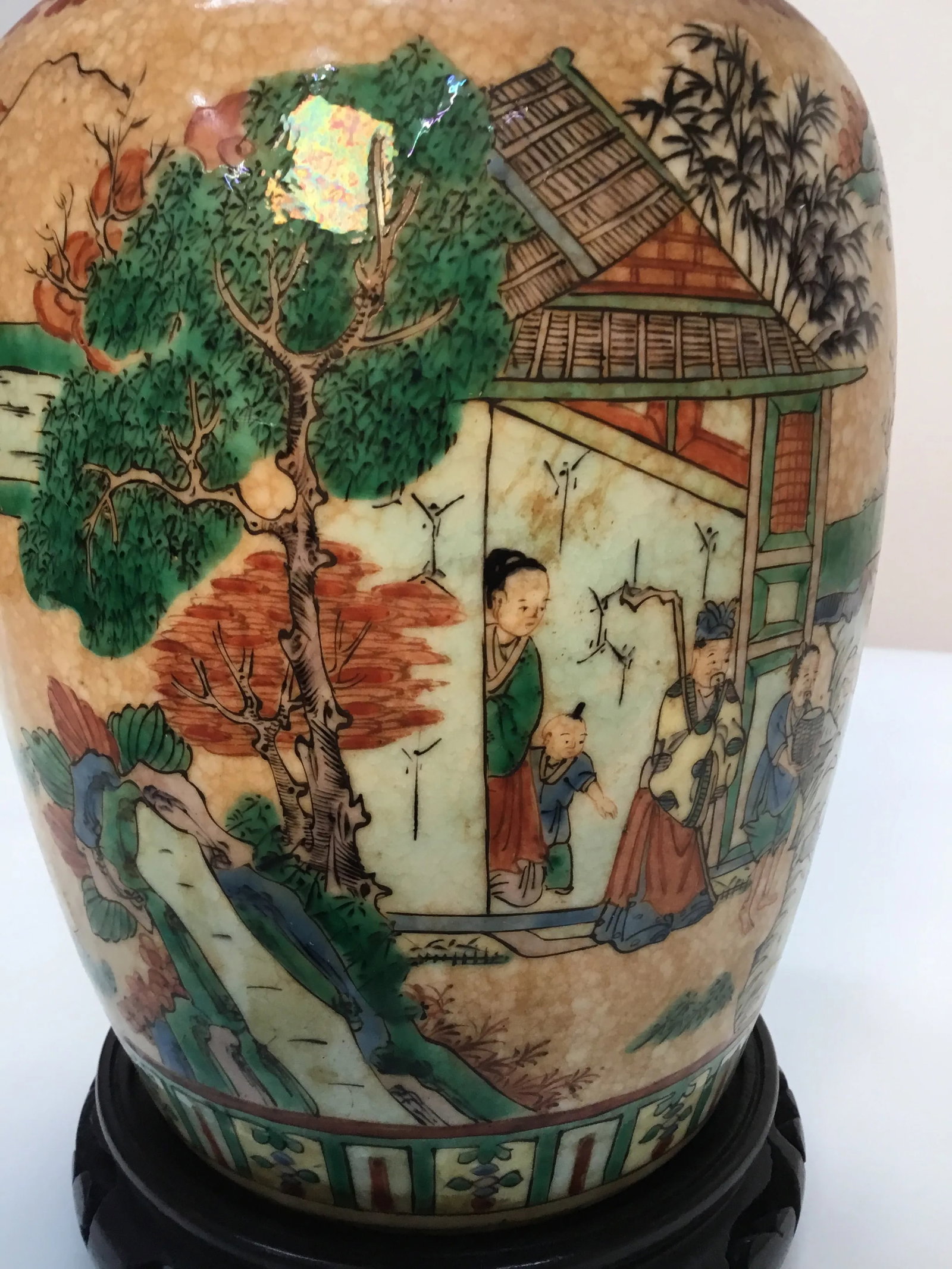 Late 19th Century Antique Chinese Lamp Handpainted With Village Scenes - 5