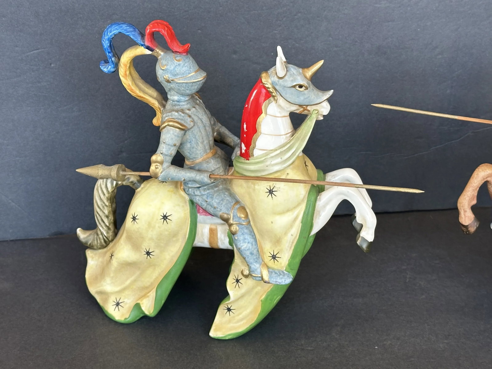 Vintage Ceramic Jousting Medieval Knight Figurines, a Pair - 2