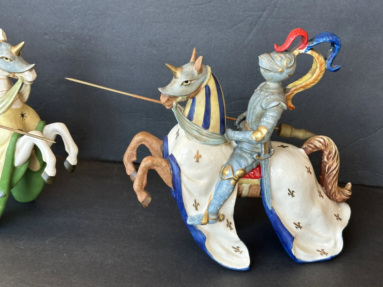 Vintage Ceramic Jousting Medieval Knight Figurines, a Pair - 3