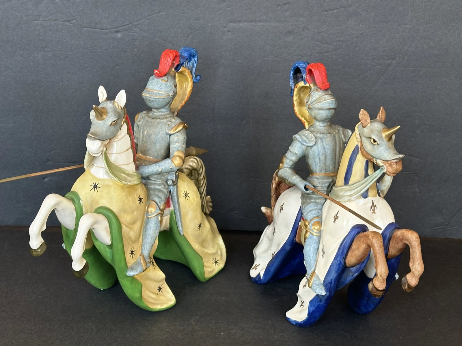 Vintage Ceramic Jousting Medieval Knight Figurines, a Pair - 5